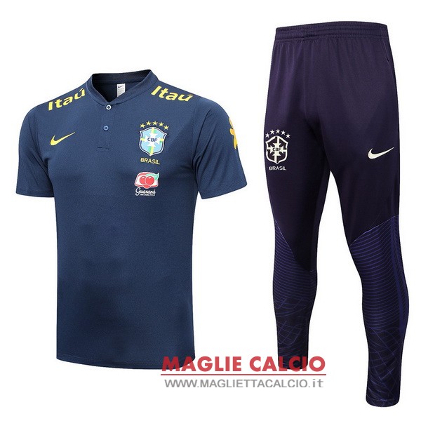 polo set completo maglia brasile 2022 blu navy