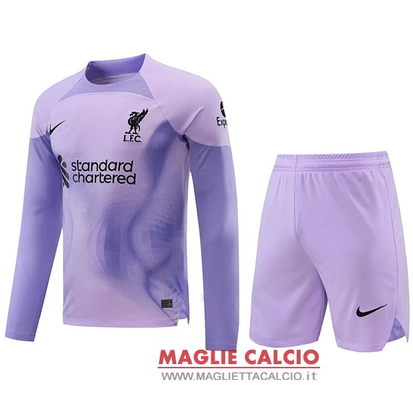 nuova divisione manica lunga magliette portiere set completo uomo liverpool 2022-2023 purpureo