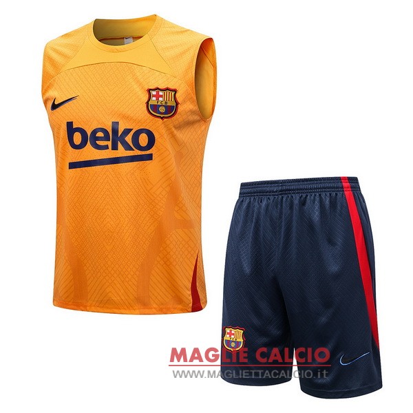 nuova formazione set completo divisione senza maniche magliette barcelona 2022-2023 arancione blu
