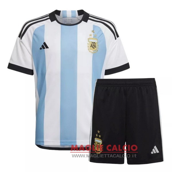 nuova prima magliette argentina bambino coppa del mondo 2022（3 Stella）