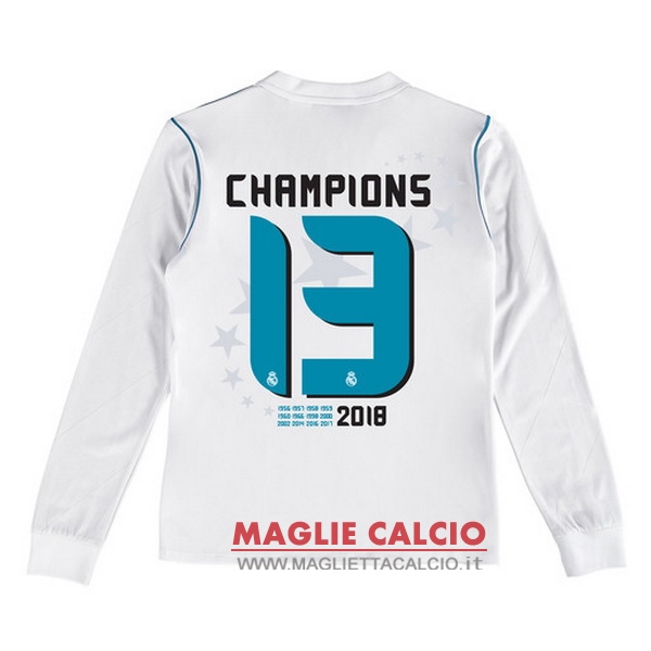 nuova champions 13 prima magliette real madrid mancia lunga bambino 2017-2018
