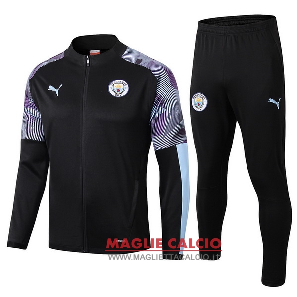 nuova manchester city insieme completo nero blu purpureo giacca 2019-2020