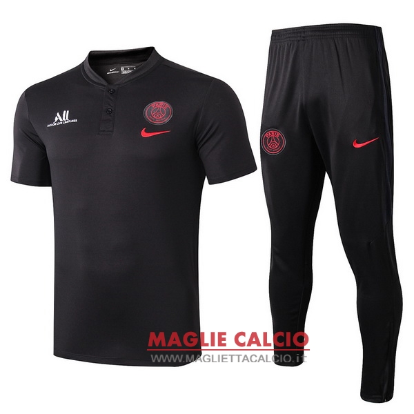 polo set completo maglia paris saint germain 2019-2020 nero rosso