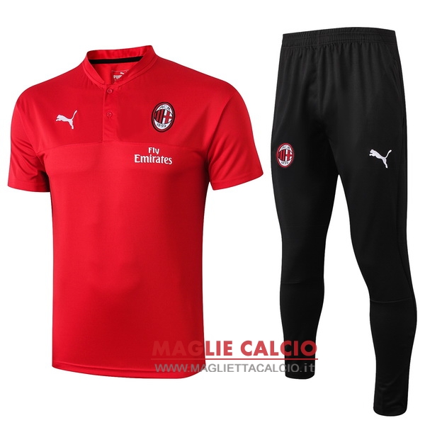 polo set completo maglia ac milan 2019-2020 rosso nero