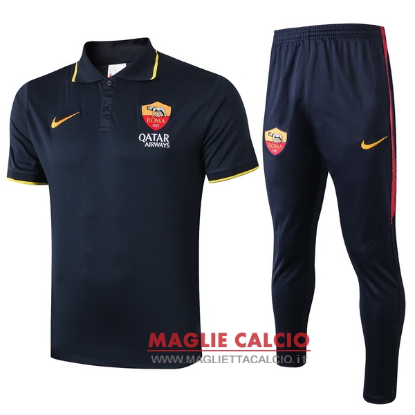 polo set completo maglia as roma 2019-2020 nero giallo