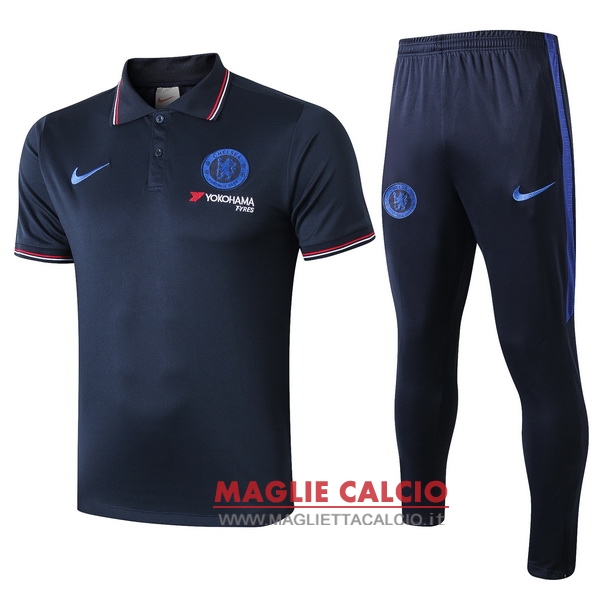 polo set completo maglia chelsea 2019-2020 blu navy