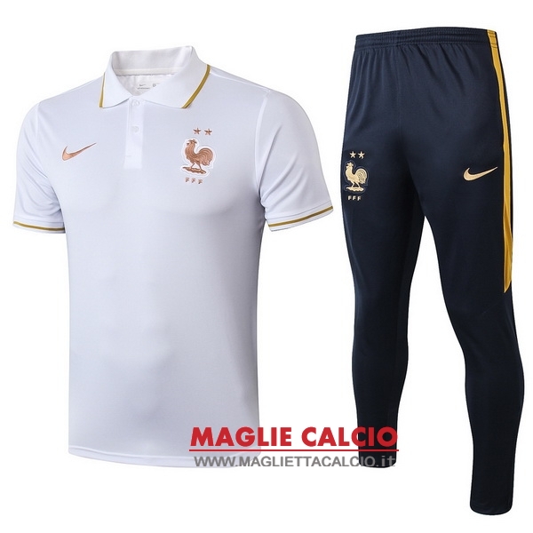 polo set completo maglia francia 2019 bianco blu