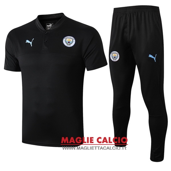 polo set completo maglia manchester city 2019-2020 nero