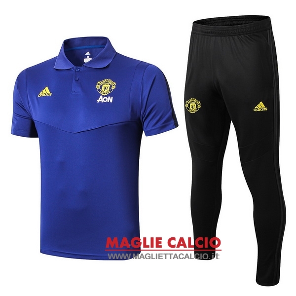 polo set completo maglia manchester united 2019-2020 blu giallo nero