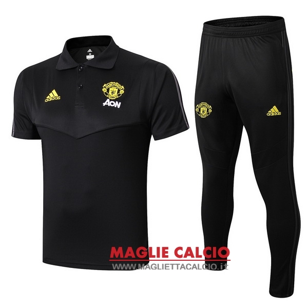 polo set completo maglia manchester united 2019-2020 nero giallo