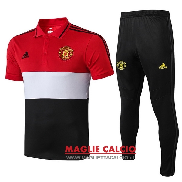 polo set completo maglia manchester united 2019-2020 rosso bianco nero