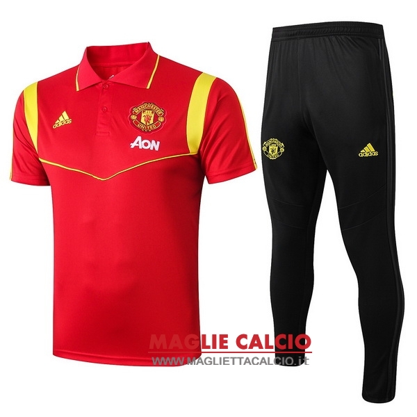 polo set completo maglia manchester united 2019-2020 rosso oro nero
