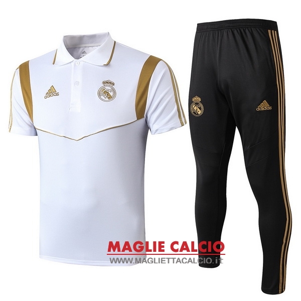 polo set completo maglia real madrid 2019-2020 nero bianco oro