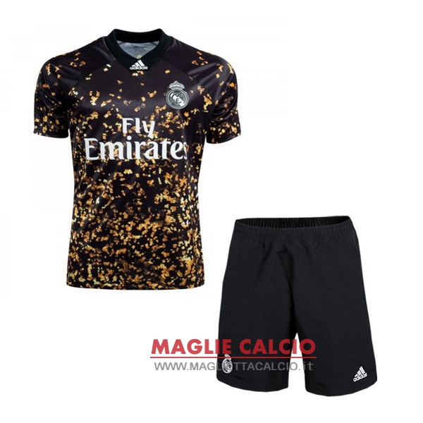 nuova speciale maglietta real madrid set completo bambino 2019-2020 nero giallo