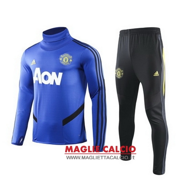 nuova manchester united insieme completo blu nero giallo bambino giacca 2019-2020