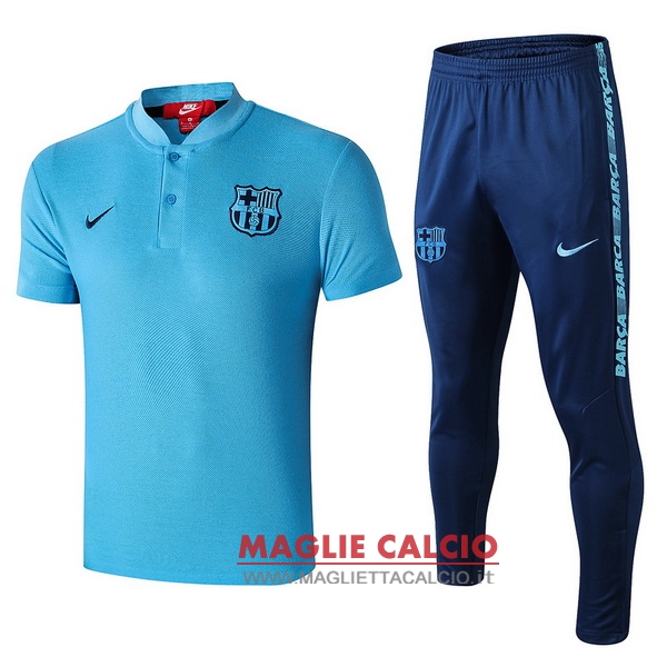 polo set completo maglia barcelona 2019-2020 blu luce