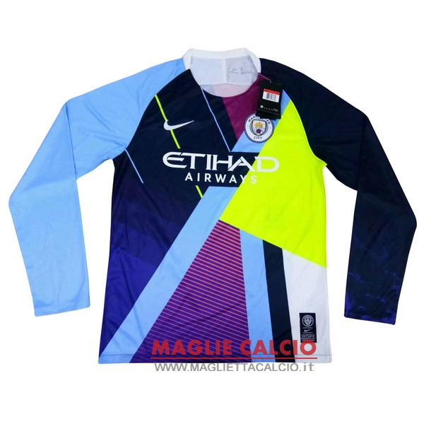 nuova edizione commemorativa divisione magliette manica lunga manchester city 2018-2019 blu