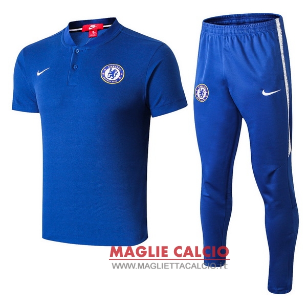 polo set completo maglia chelsea 2018-2019 blu bianco