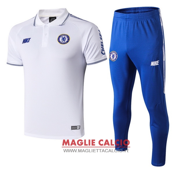 polo set completo maglia chelsea 2019-2020 bianco blu