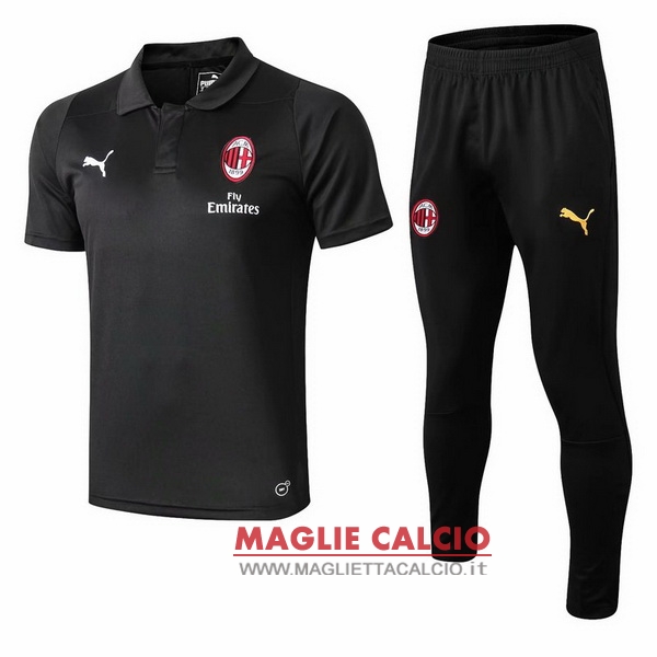 polo set completo maglia ac milan 2018-2019 nero