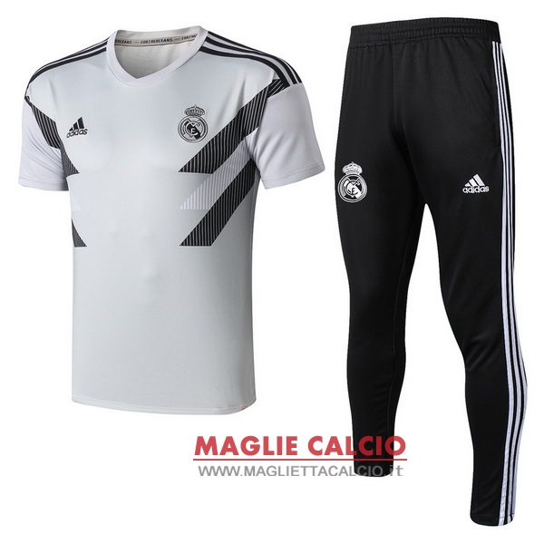 nuova formazione set completo divisione magliette real madrid 2018-2019 bianco grigio