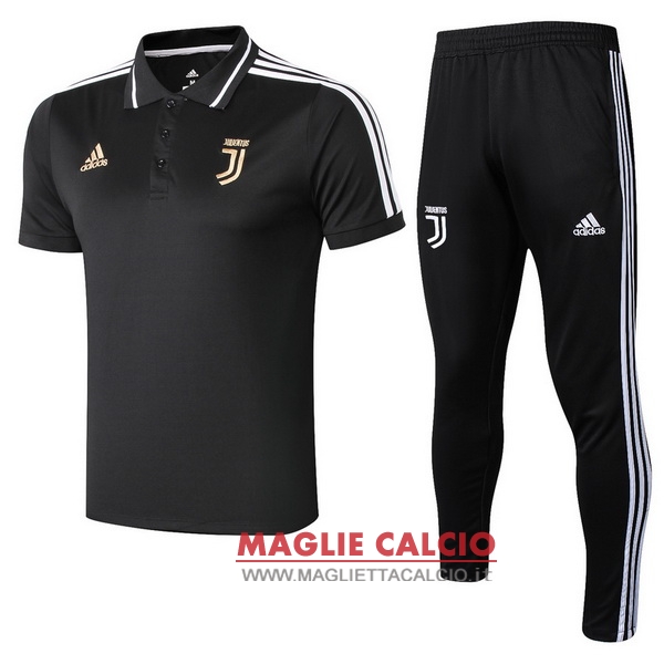 polo set completo maglia juventus 2018-2019 nero oro