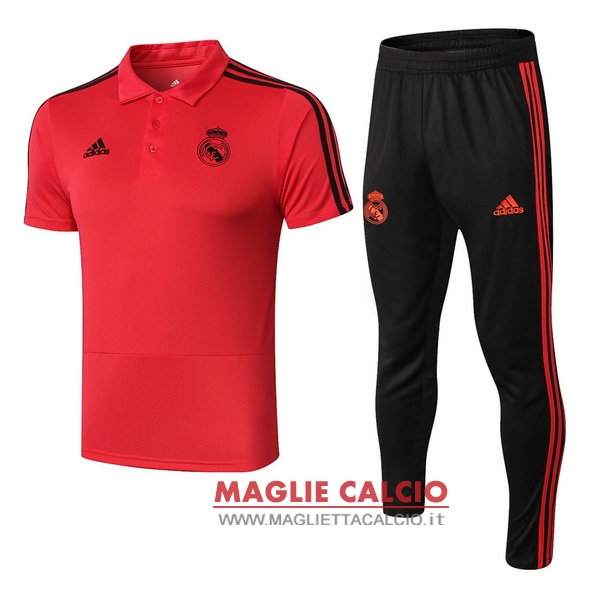 polo set completo maglia real madrid 2018-2019 rosso nero