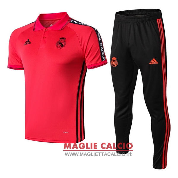 polo set completo maglia real madrid 2019-2020 rosso nero