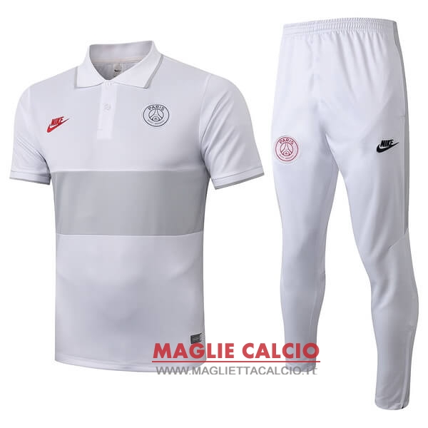 polo set completo maglia paris saint germain 2019-2020 bianco grigio