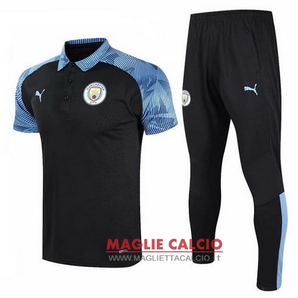 polo set completo maglia manchester city 2020-2021 blu nero