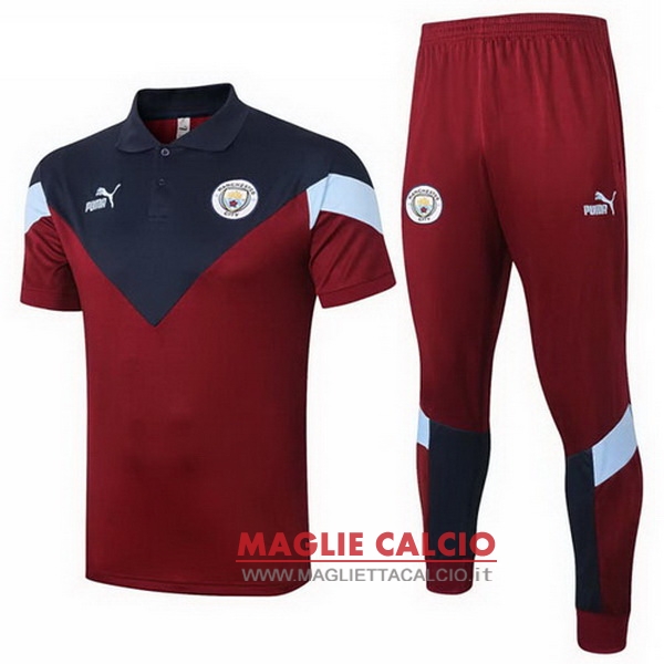 polo set completo maglia manchester city 2020-2021 borgona