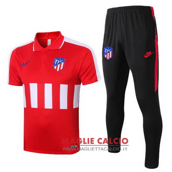 polo set completo maglia atletico de madrid 2020-2021 rosso nero