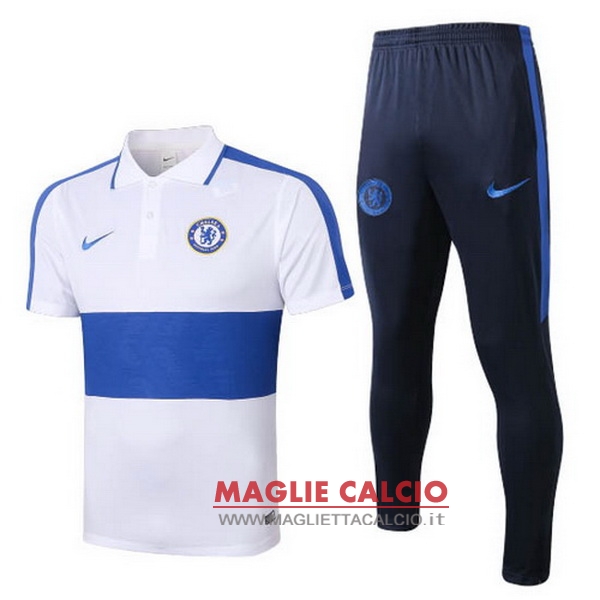 polo set completo maglia chelsea 2020-2021 bianco blu