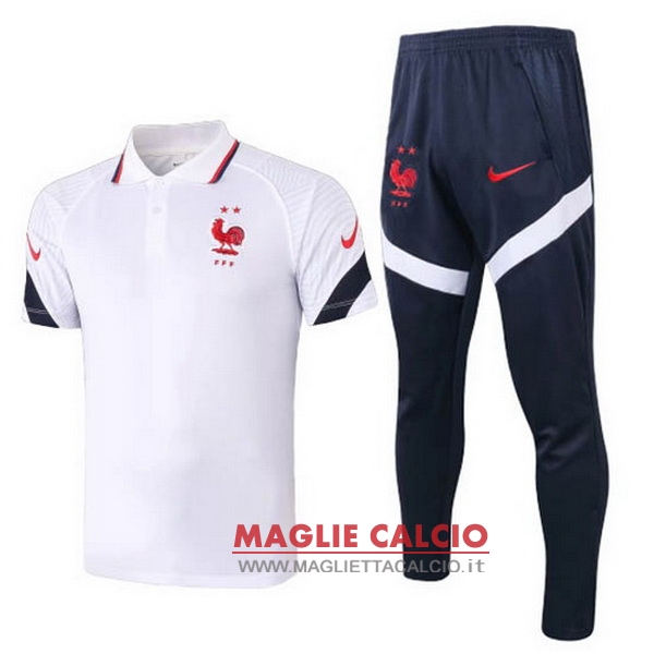 polo set completo maglia francia 2020 bianco blu