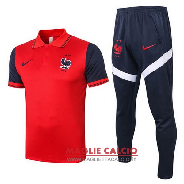 polo set completo maglia francia 2020 rosso nero