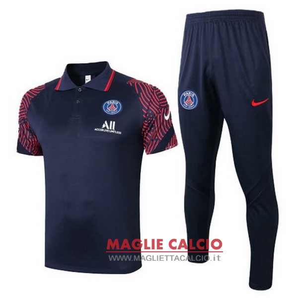 polo set completo maglia paris saint germain 2020-2021 nero rosso