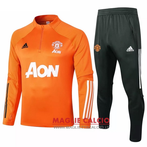 nuova manchester united insieme completo arancione nero giacca 2020-2021