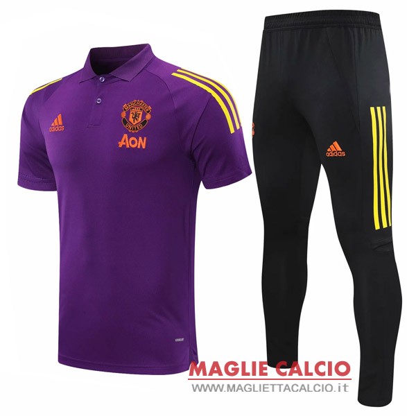 polo set completo maglia manchester united 2020-2021 purpureo nero