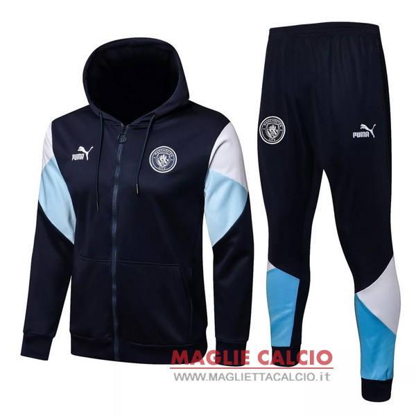 nuova manchester city insieme completo blu navy bianco giacca a vento 2021-2022