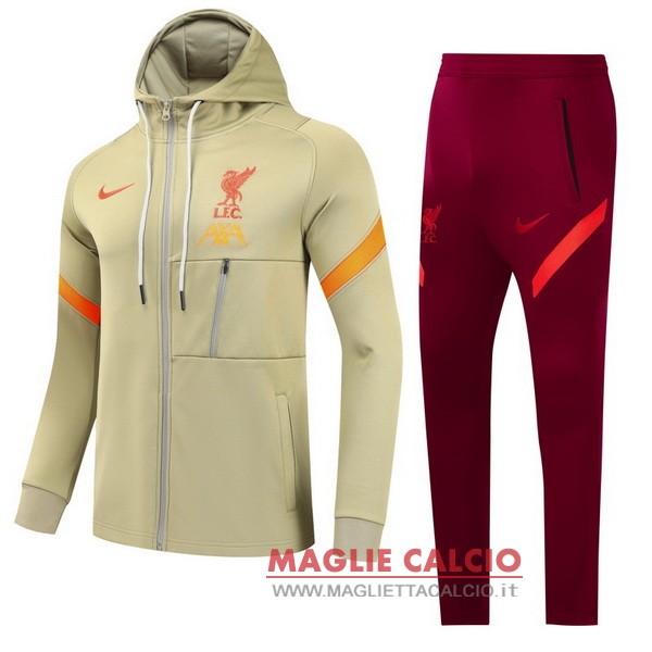 nuova liverpool insieme completo giallo rosso giacca felpa cappuccio 2021-2022