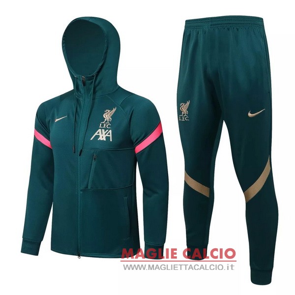 nuova liverpool insieme completo verde nero giacca felpa cappuccio 2021-2022