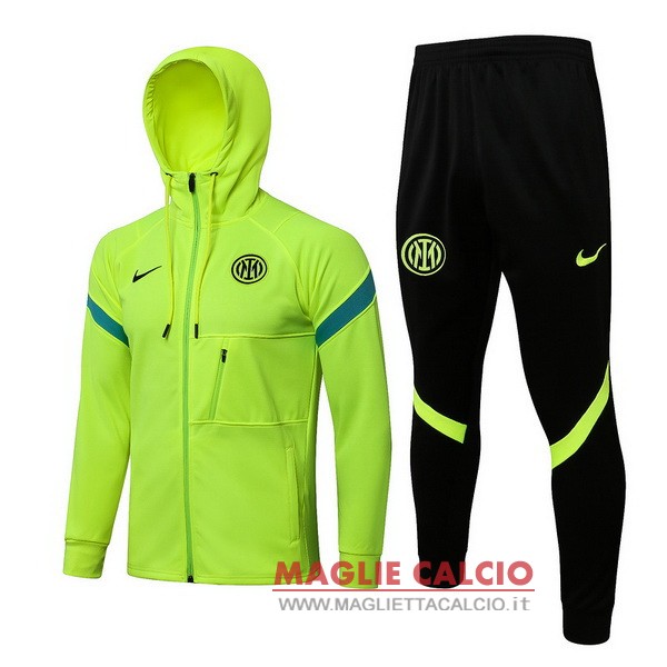 nuova inter milan insieme completo verde fluorescente felpa cappuccio 2021-2022