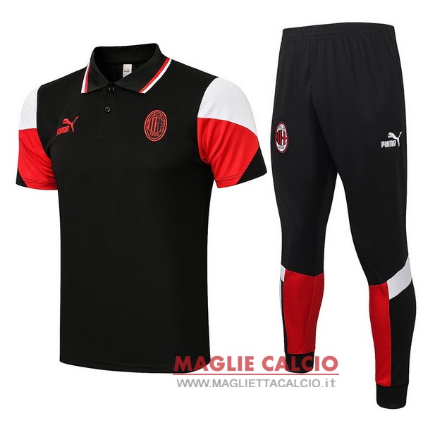 polo set completo maglia ac milan 2021-2022 nero rosso