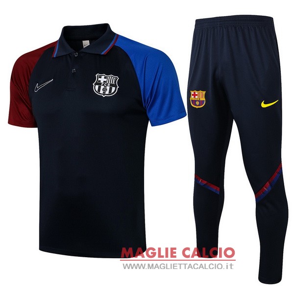 polo set completo maglia barcelona 2021-2022 nero rosso blu