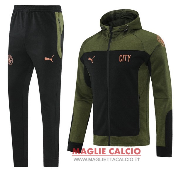 nuova manchester city insieme completo verde Nero felpa cappuccio 2021-2022