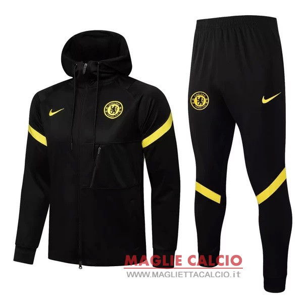 nuova chelsea tuta presentazione nero giallo bambino giacca felpa cappuccio2021-2022