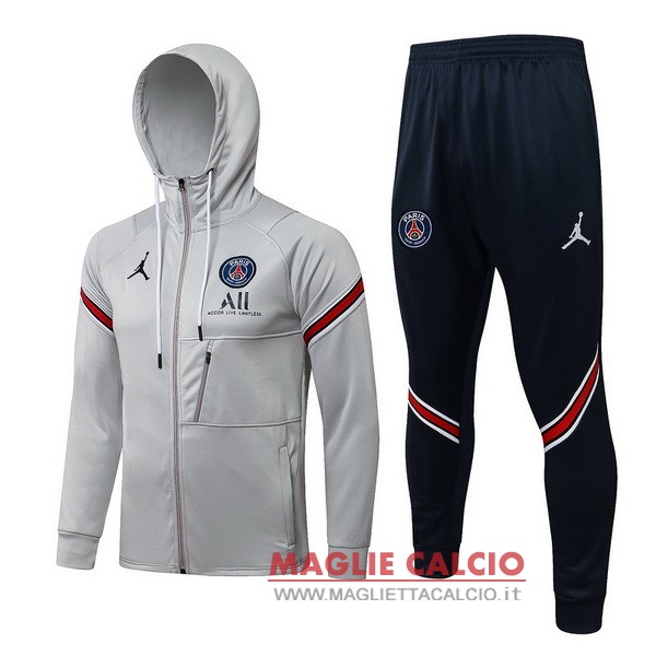 nuova paris saint germain insieme completo grigio Nero rosso felpa cappuccio 2021-2022