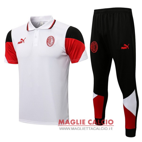 polo set completo maglia ac milan 2021-2022 bianco nero rosso