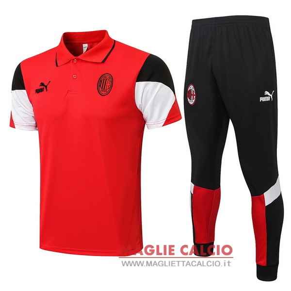 polo set completo maglia ac milan 2021-2022 rosso nero bianc