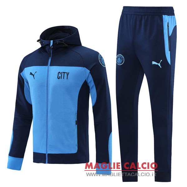 nuova manchester city insieme completo blu felpa cappuccio 2021-2022